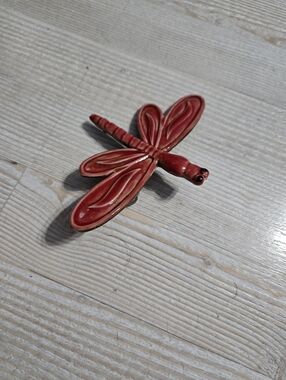 Vintage Red Ceramic Dragonfly